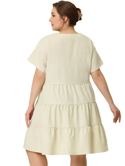 Agnes Orinda - Tiered Babydoll Short Sleeve Chambray Midi Dress