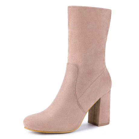 Allegra K- Rounded Toe Block Heel Stretch Ankle Boots