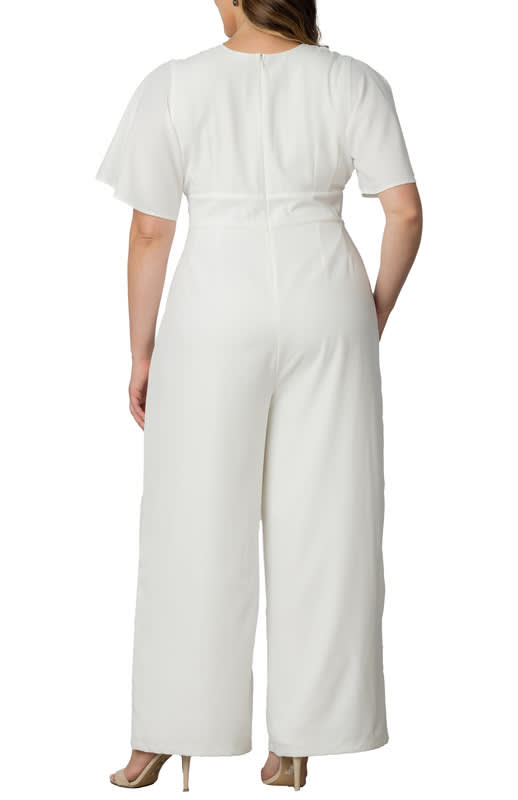 Kiyonna Karina Crepe Wide Leg White Jumpsuit Plus Size Penningtons
