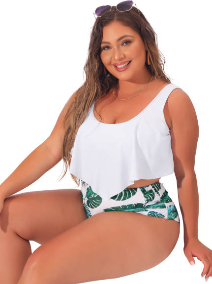 Agnes Orinda - Floral Ruffle Tank Top Bikini Swimsuit
