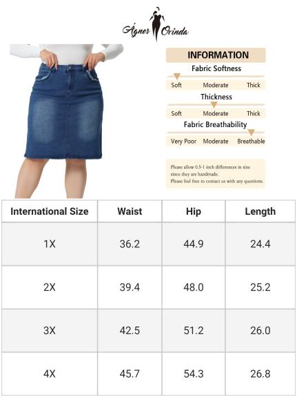 Agnes Orinda - Classic Casual Slim Side Slit Jean Denim Skirt