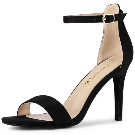 Allegra K- Suede Ankle Strap High Stiletto Heels Black Sandals