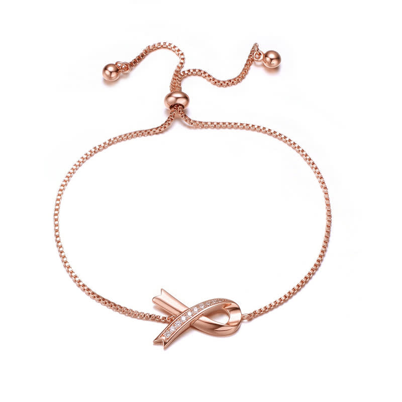 Rachel Glauber Stunning 18K Rose Gold Plated ribbon Charm Adjustable Bracelet