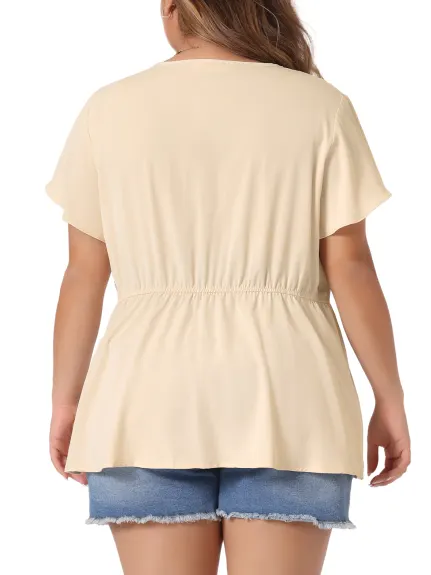 Agnes Orinda - Short Sleeve Button Down Peplum Shirt