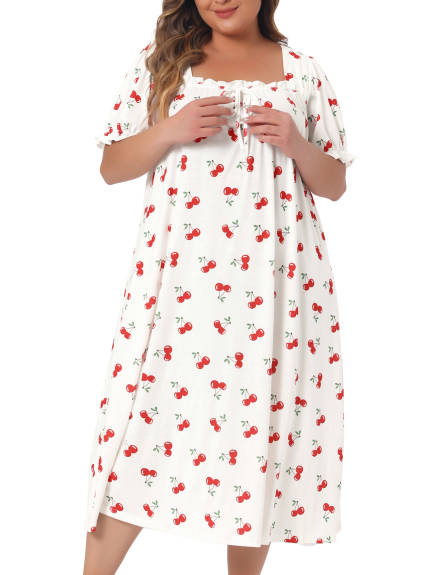 Agnes Orinda - Cherry Printed Ruffle Princess Nightgowns