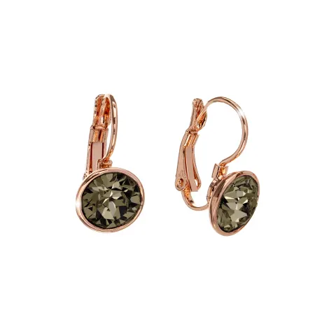 Rose Goldtone  Smokey Quartz crystal Leverback Earrings made with Quality Austrian Crystals - MICALLA