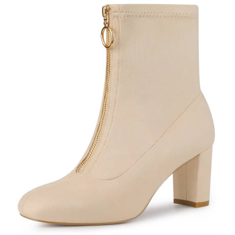 Allegra K- Faux Suede Square Toe Block Heel Ankle Boot