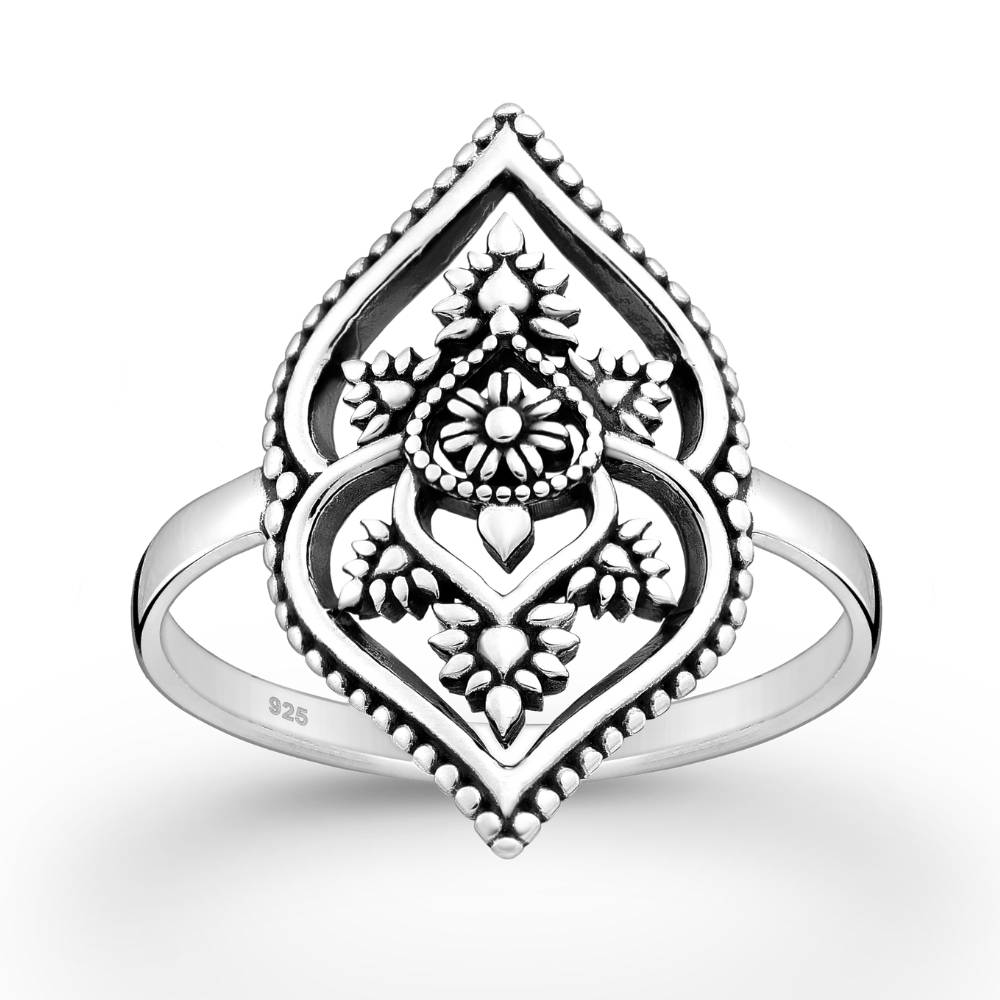 Sterling Silver Oxidized Ornate Mandala Statement Ring - Ag Sterling