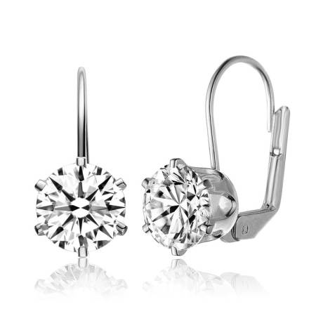 Genevive Sterling Silver with Clear Cubic Zirconia Classic Leverback Earrings