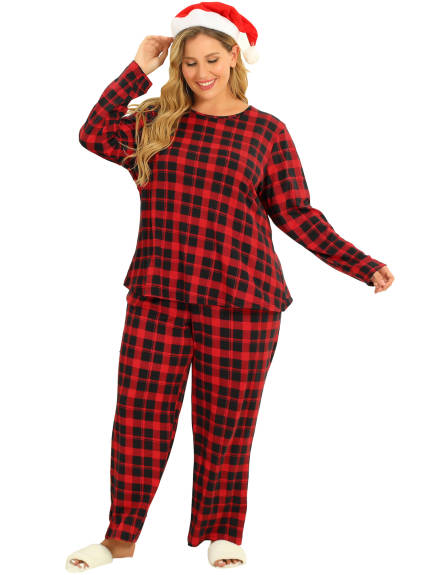 Agnes Orinda - Winter Long Sleeve Plaid Soft Pajama Sets