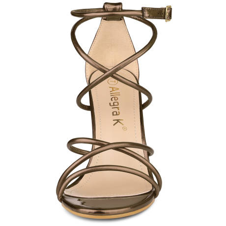 Allegra K- Open Toe Strappy Straps Stiletto Heel Gold Sandals