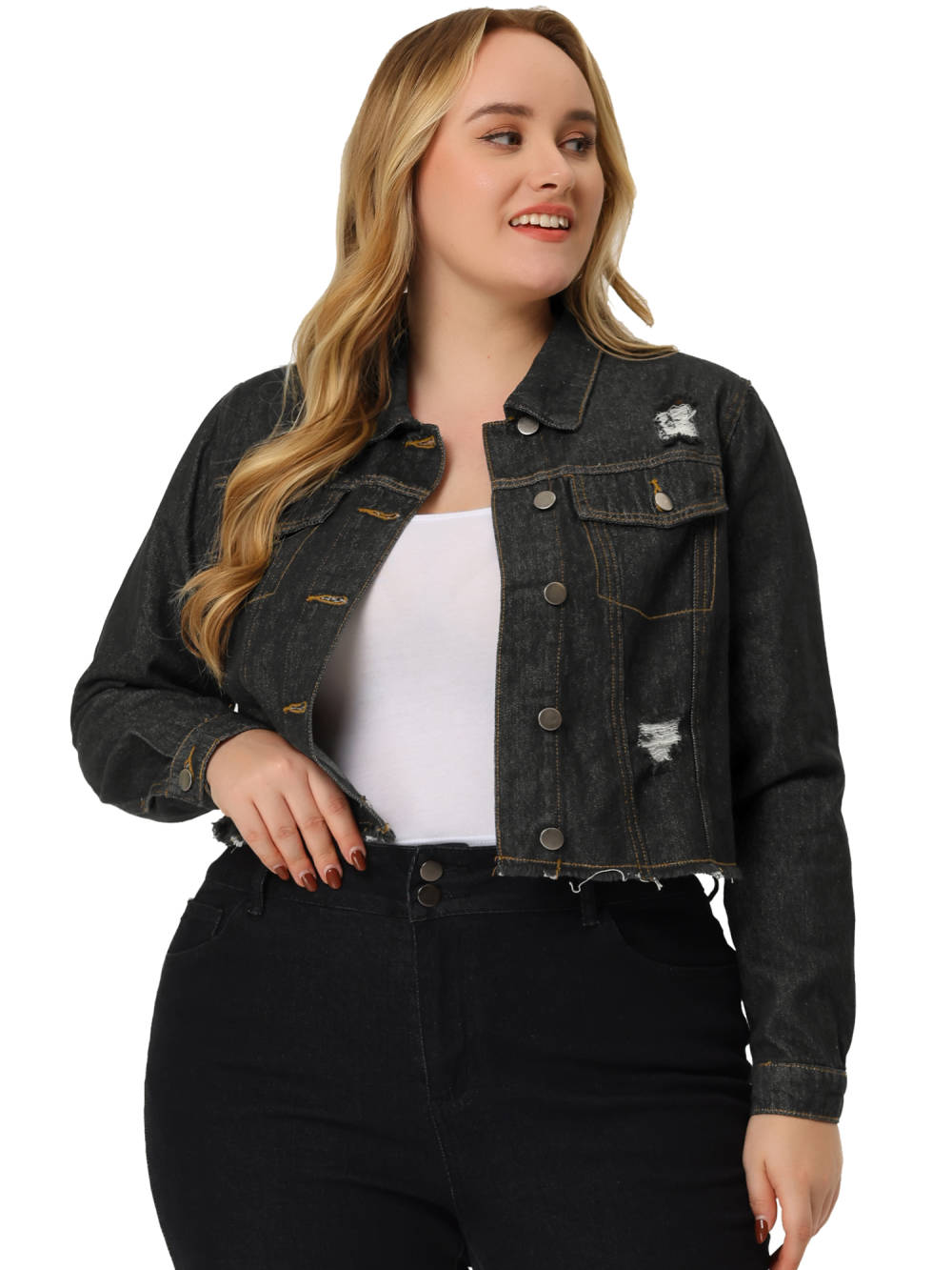 Agnes Orinda Fall Washed Distressed Cropped Denim Jacket Penningtons