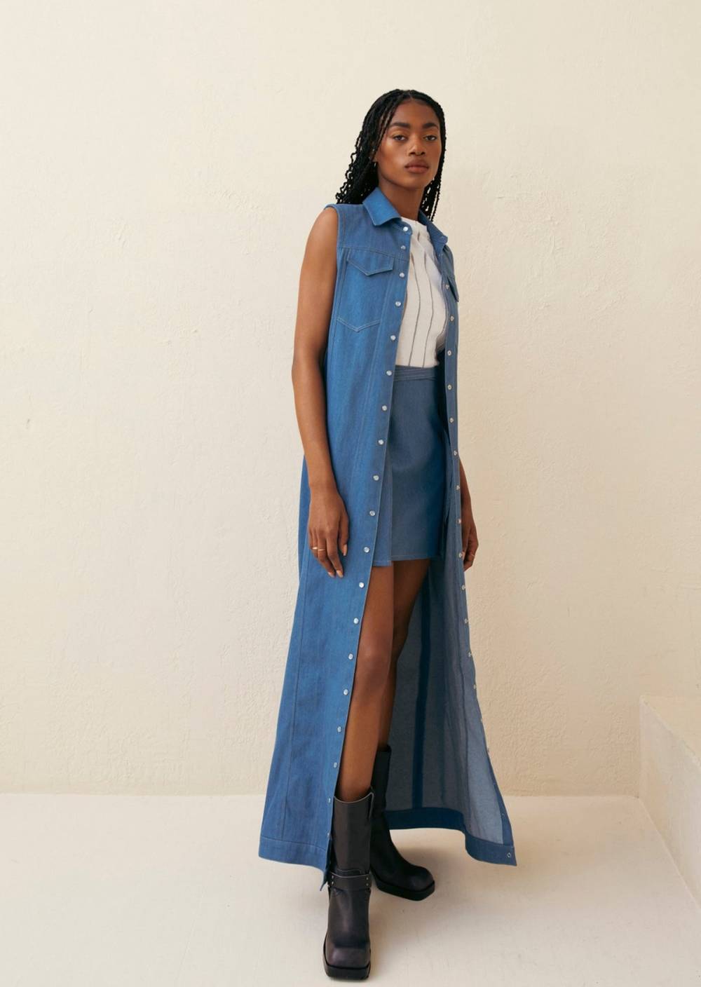 Long denim vest outlet