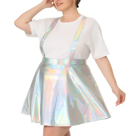 Agnes Orinda - Shiny Holographic Suspender Metallic Skirt