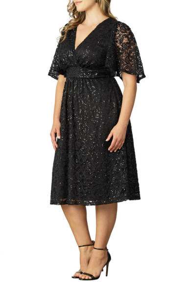 Kiyonna Starry Sequined Lace Cocktail Dress (Plus Size)