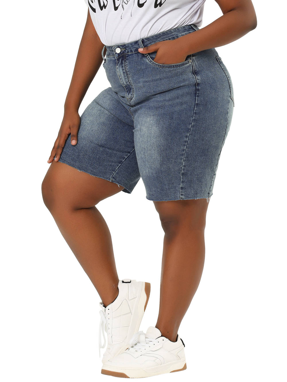 Agnes Orinda - Knee Length Denim Boyfriend Style Jeans