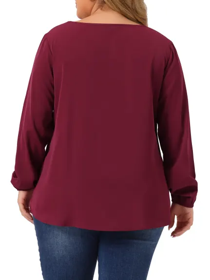 Agnes Orinda - V Neck Lace Panel Long Sleeve Casual Shirt Top