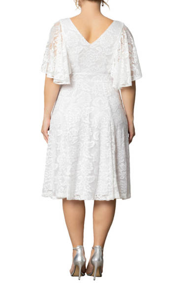 Kiyonna Genevieve Lace Flutter Sleeve Midi Dress (Plus Size)