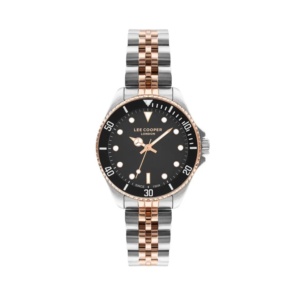 LEE COOPER-Women's Silver 36mm  watch w/Black Dial