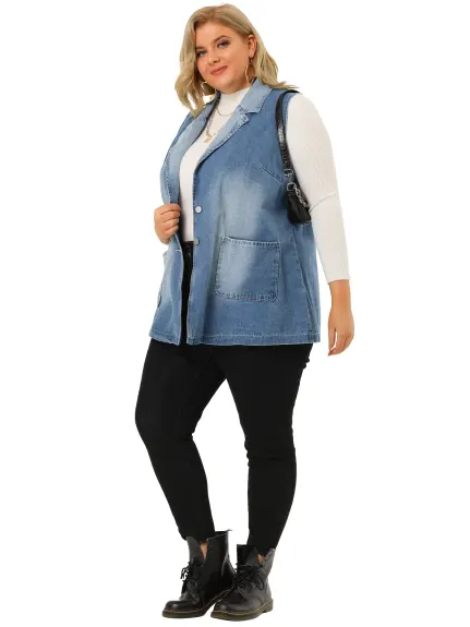 Agnes Orinda - Denim Vest Jacket with Pockets
