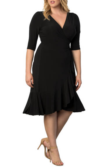 Kiyonna Sweetheart Knit Wrap Dress with 3/4 Sleeves (Plus Size)