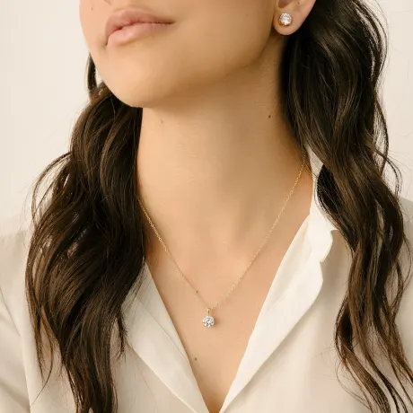 Goldtone April Diamond Birthstone CZ Earring & Necklace Set
