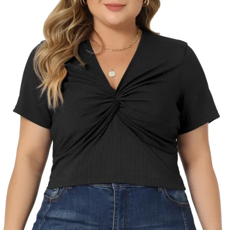 Agnes Orinda - Summer Twist Front Casual Ribbed Top