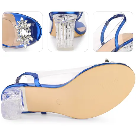 Allegra K - Clear Slingback Rhinestone Peep Toe Sandals