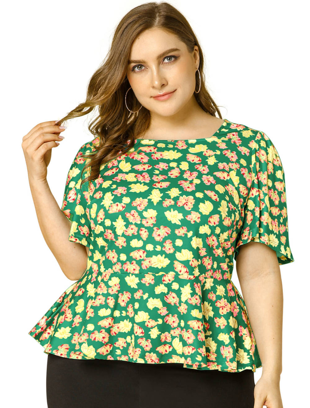 Agnes Orinda - Square Neck Ruffle Sleeves Floral Peplum Blouses ...
