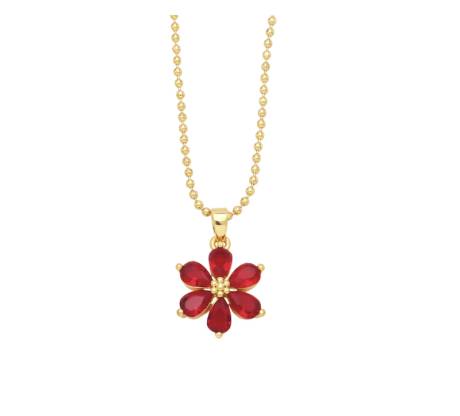Collier pendentif Flower en doré avec zircone cubique rouge - Eva Sky2