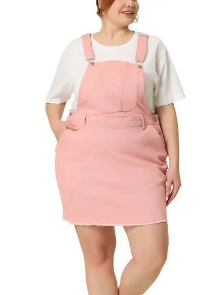 Agnes Orinda - Distressed Denim Suspender Mini Overall Dress