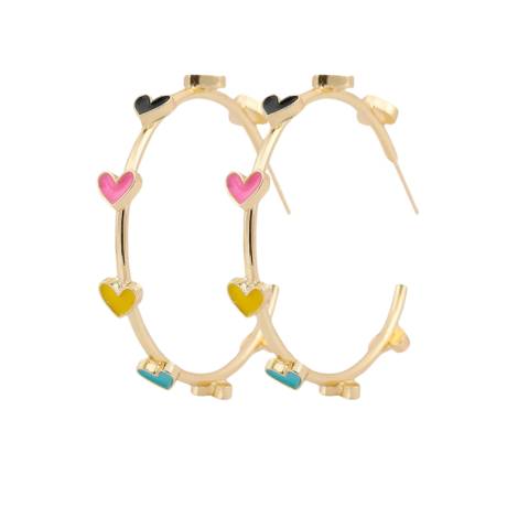 Goldtone & Multi Coloured Heart Hoop Earrings - Don't AsK
