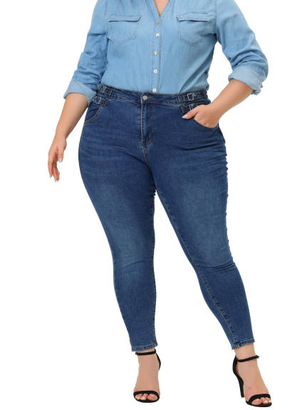 Agnes Orinda - Pantalon skinny en denim de travail taille haute en jean uni