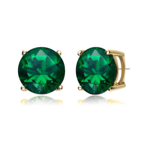Genevive Sterling Silver with Emerald Green Cubic Zirconia Solitaire 7mm Stud Earrings