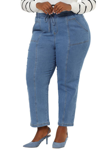 Agnes Orinda - Relaxed Fit Mid Rise Drawstring Straight Jeans