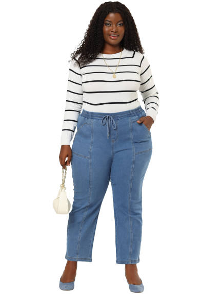 Agnes Orinda - Relaxed Fit Mid Rise Drawstring Straight Jeans