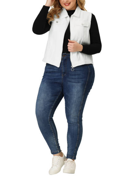Agnes Orinda - Veste en jean avec poches zippées et sans manches