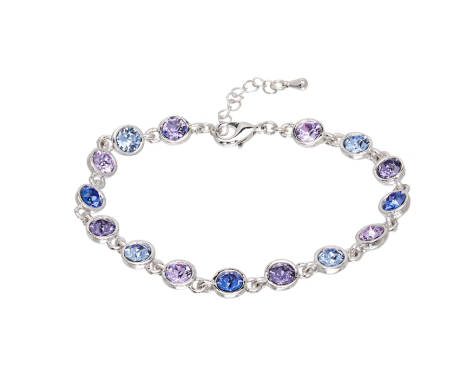 Rhodium Plated Crystal Tennis Bracelet in Violet and Light Sapphire - callura