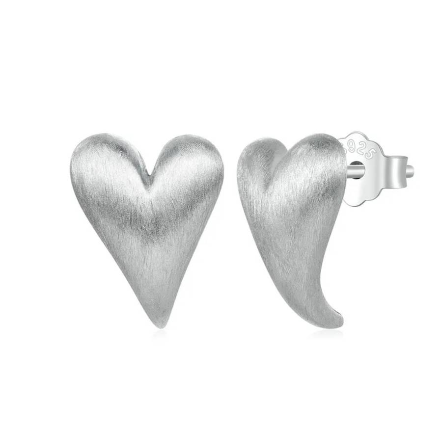 Sterling Silver Elongated Heart Stud Earrings