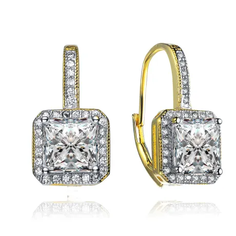 Genevive - Cubic Zirconia Sterling Silver Gold Plated Square Stud Earrings
