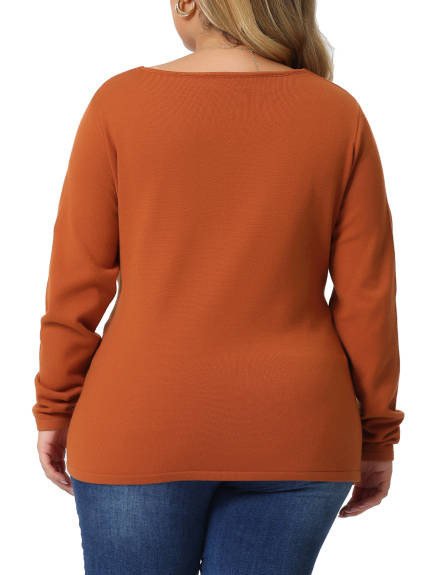 Agnes Orinda - Wrap V Neck Knit Curvy Pullover Sweaters