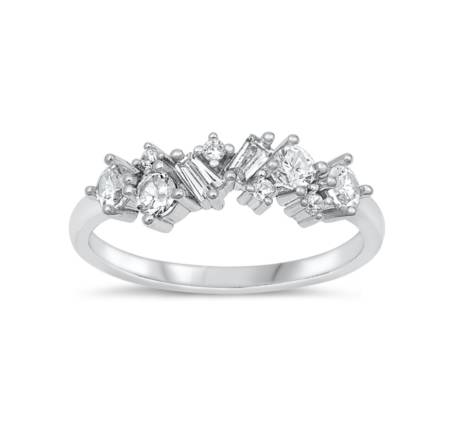 Sterling Silver & Clear CZ Geometric Clustered Ring - Ag Sterling