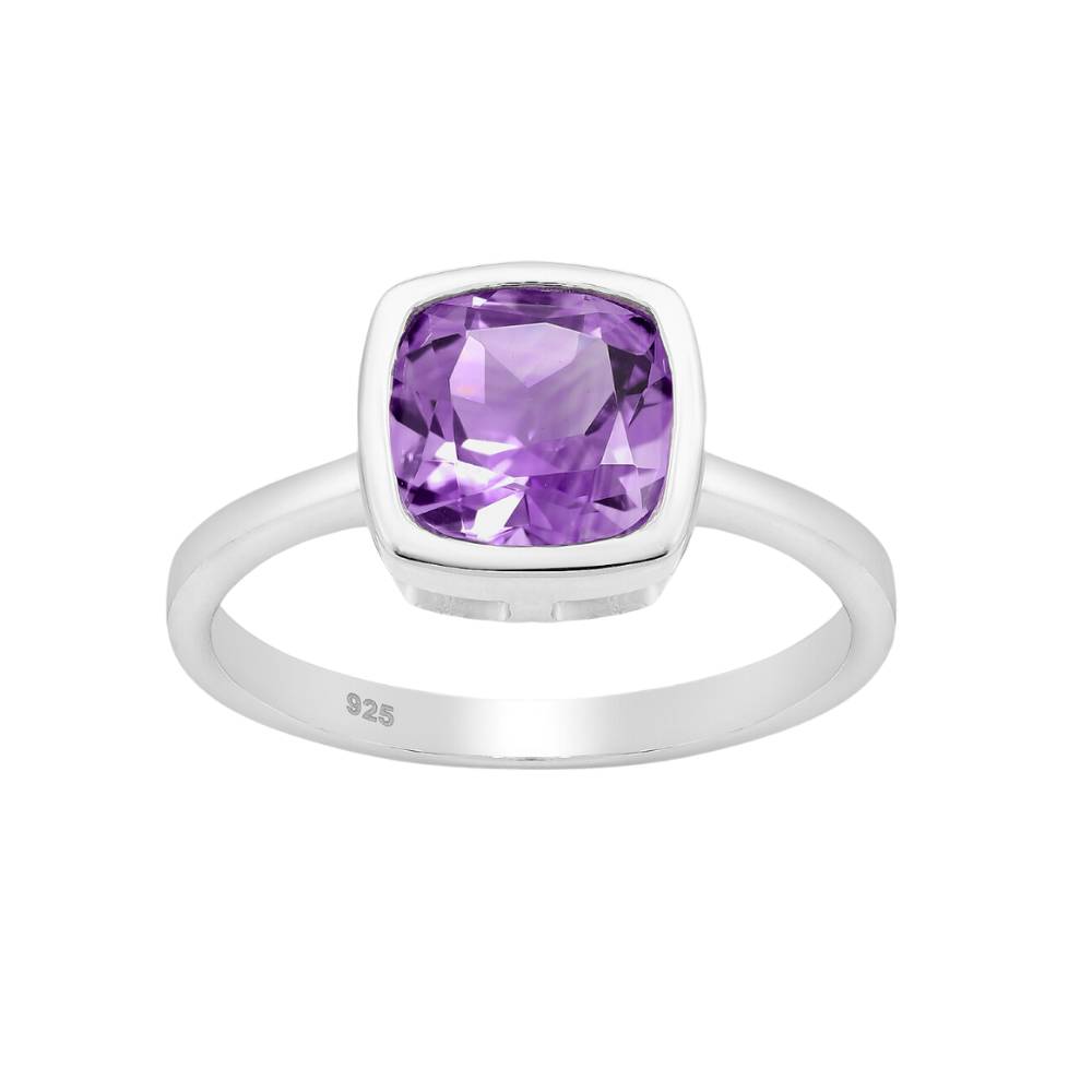 Sterling Silver & Purple CZ Square Ring - Ag Sterling