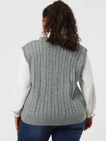 Agnes Orinda - Gilet pull en tricot torsadé à col en V