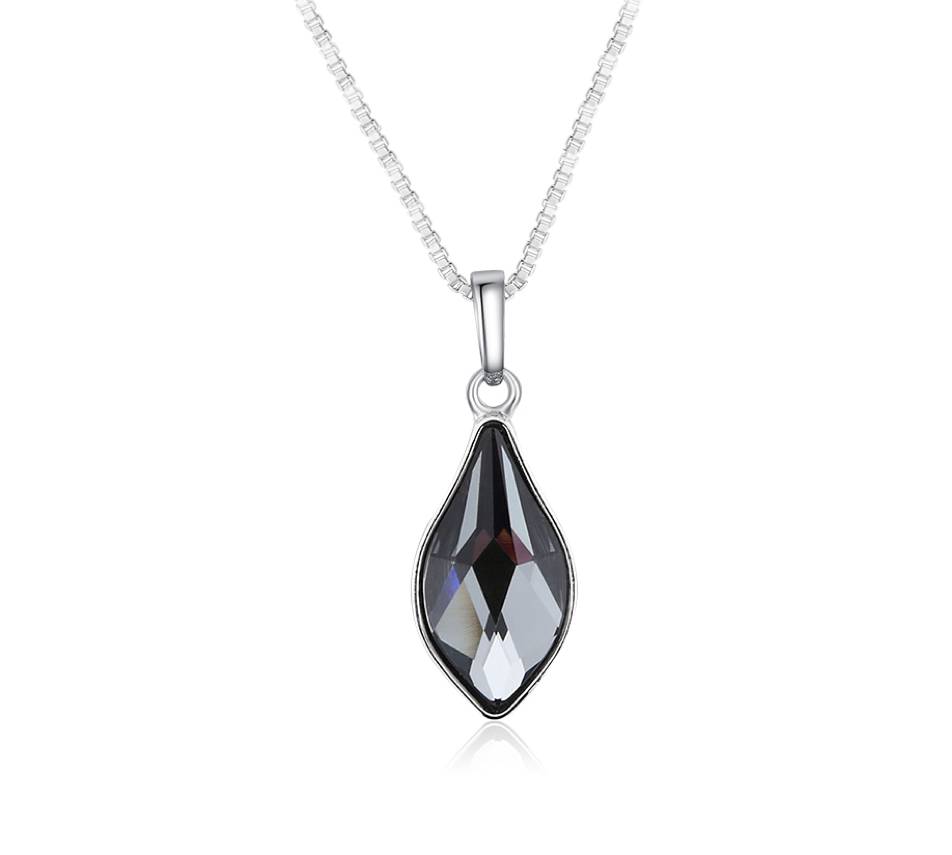 Silvertone Leaf Drop pendant necklace made with Quality Austrian Crystals - MICALLA