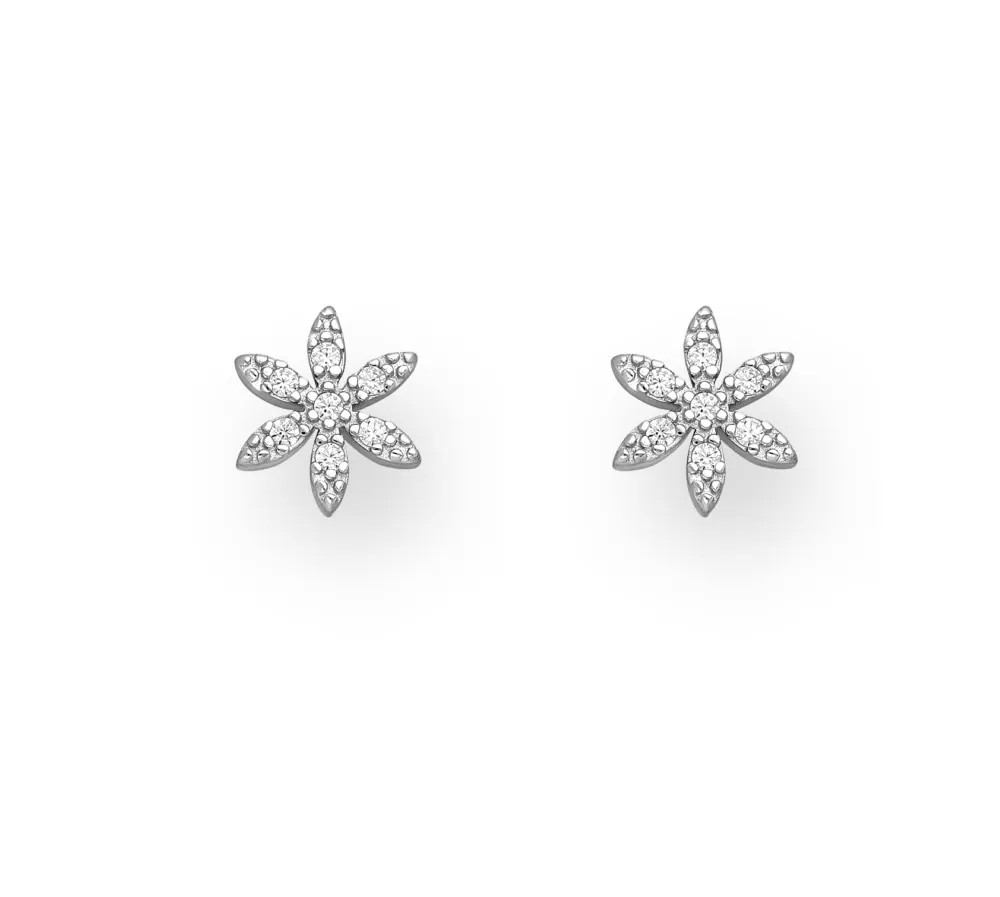 Ag Sterling - Sterling Silver   CZ Flower Stud Earrings