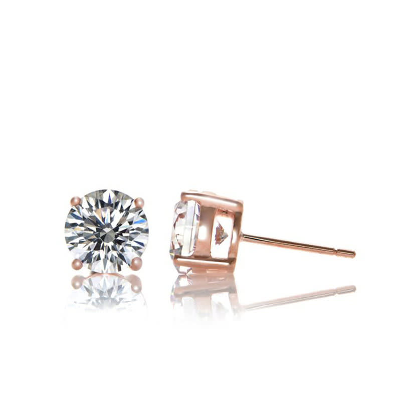 Genevive Sterling Silver 18k rose gold plated with Clear Cubic Zirconia Solitaire 5mm Stud Earrings