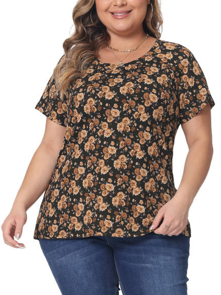 Agnes Orinda - Round Neck Casual Floral Summer T-Shirt