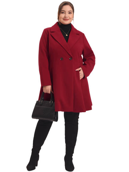 Agnes Orinda - Classic Notched Lapel Double Breasted Long Peacoat