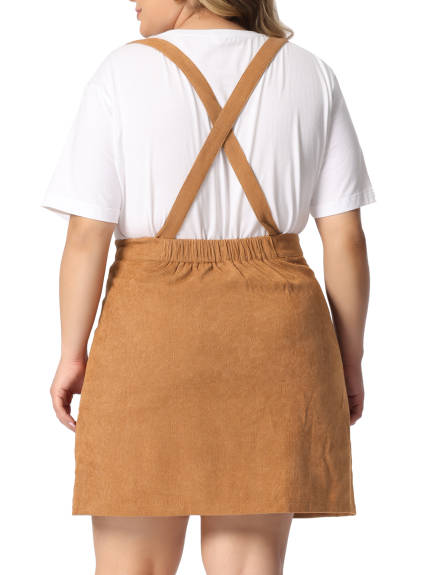 Agnes Orinda- Mini-jupe à bretelles trapèze boutonnée en velours côtelé